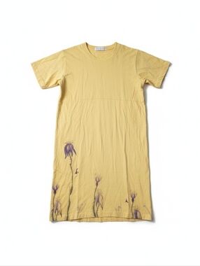 Vintage 90s Blue Fish 2 Yellow Dress Lagenlook Cotton Handpainted Art Wear